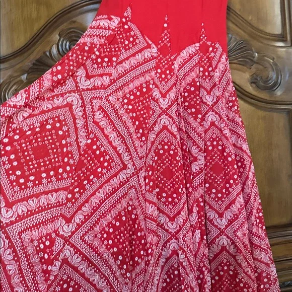 Vasna Red Bandana Bubble Hem Fitted bodice Flowy Full skirt Sleeveless Dress S - Picture 4 of 9